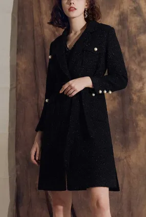 Classic Mid-length Tweed Black Coat