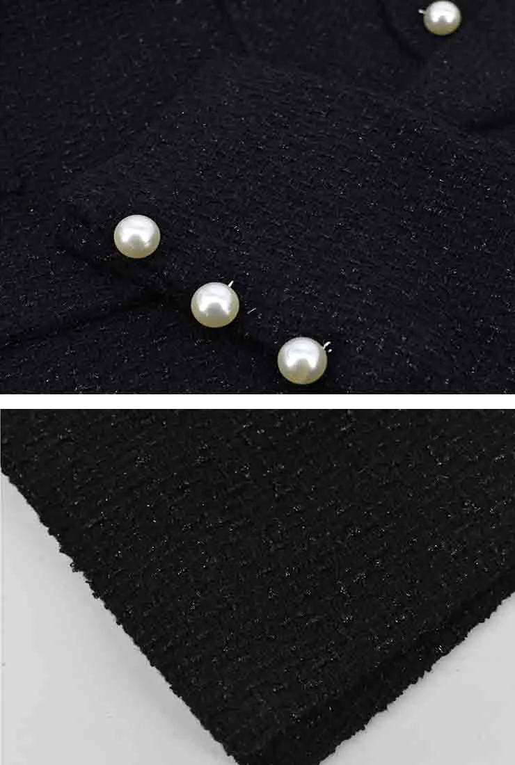 Classic Mid-length Tweed Black Coat