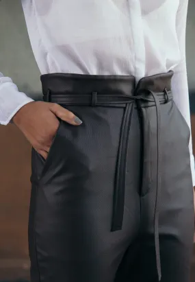 CROPPED LEATHER PANTS IN BROWN