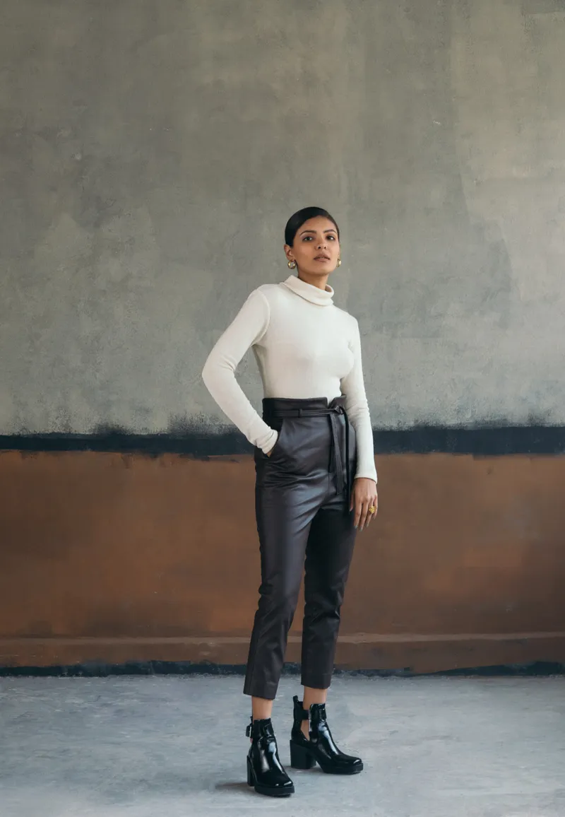 CROPPED LEATHER PANTS IN BROWN