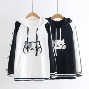 Cuddle-Worthy Comfort: Kawaii Cartoon Kitty Paw Print Hoodie - Snuggle Up in Style! 🐾💖