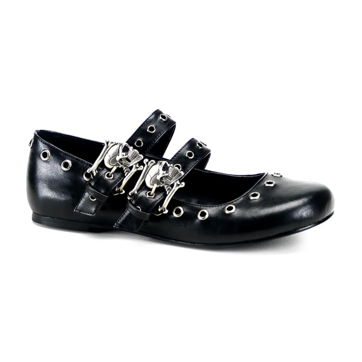 DAISY-03 DemoniaCult Black Vegan Leather Sexy Women's Flats (Alternative Footwear)