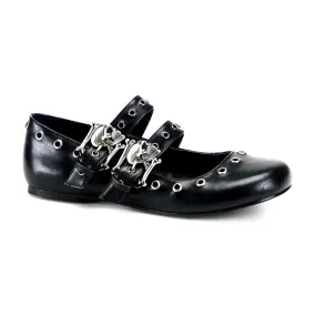 DAISY-03 DemoniaCult Black Vegan Leather Sexy Women's Flats (Alternative Footwear)