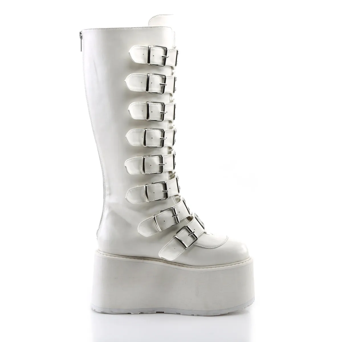 DAMNED-318 DemoniaCult White Vegan Leather Sexy Women's Mid-Calf & Knee High Boots (Alternative Footwear)