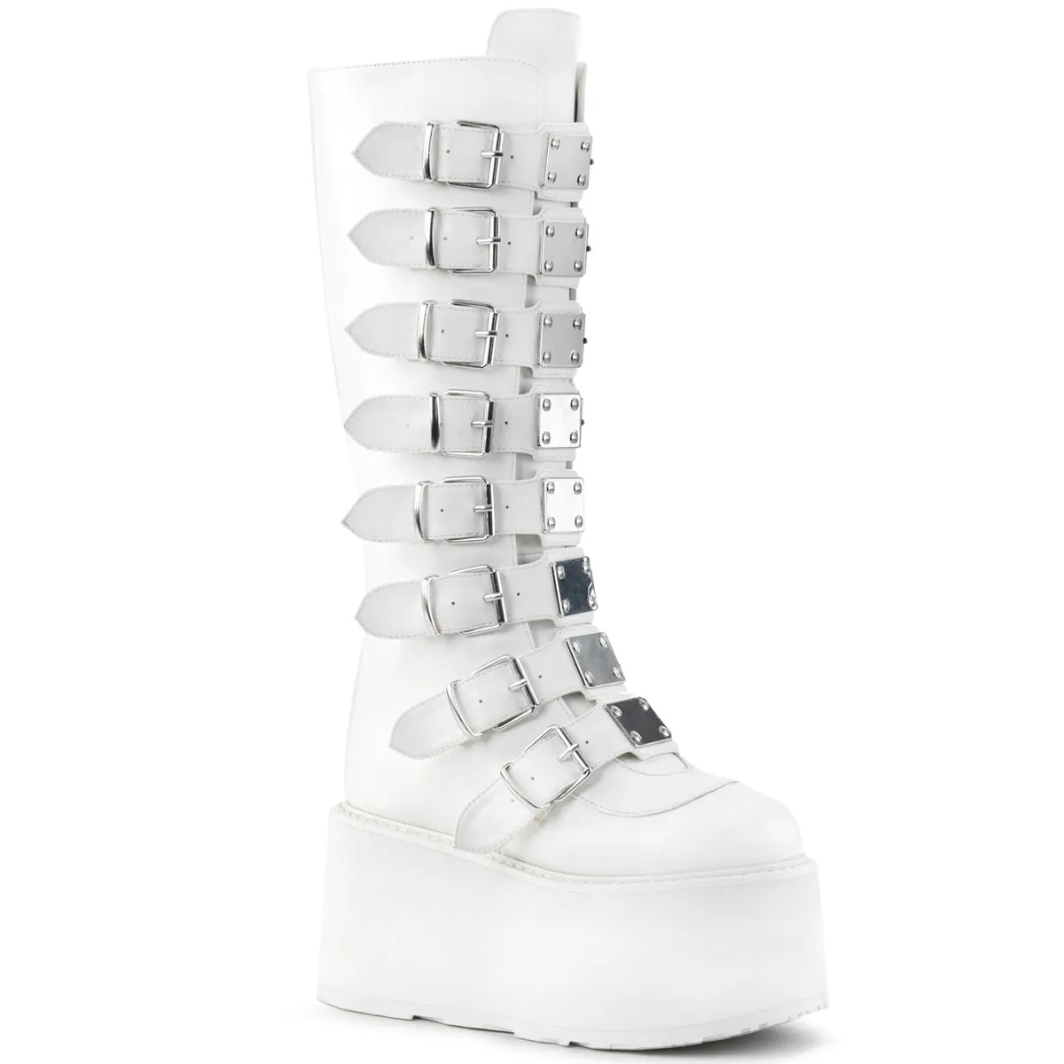 DAMNED-318 DemoniaCult White Vegan Leather Sexy Women's Mid-Calf & Knee High Boots (Alternative Footwear)
