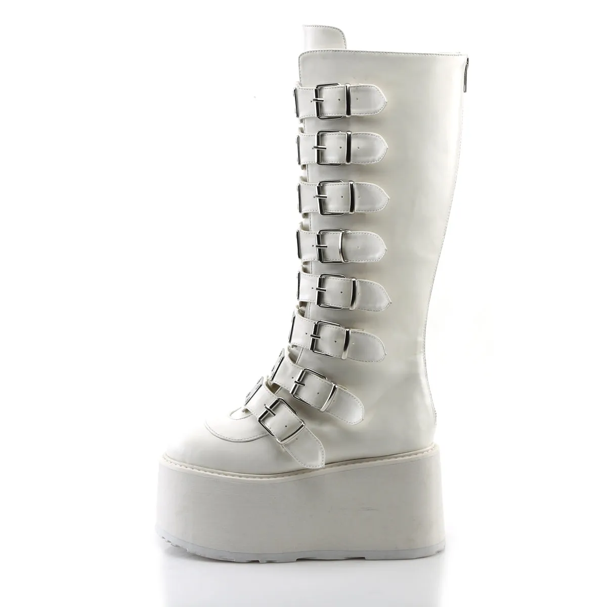 DAMNED-318 DemoniaCult White Vegan Leather Sexy Women's Mid-Calf & Knee High Boots (Alternative Footwear)
