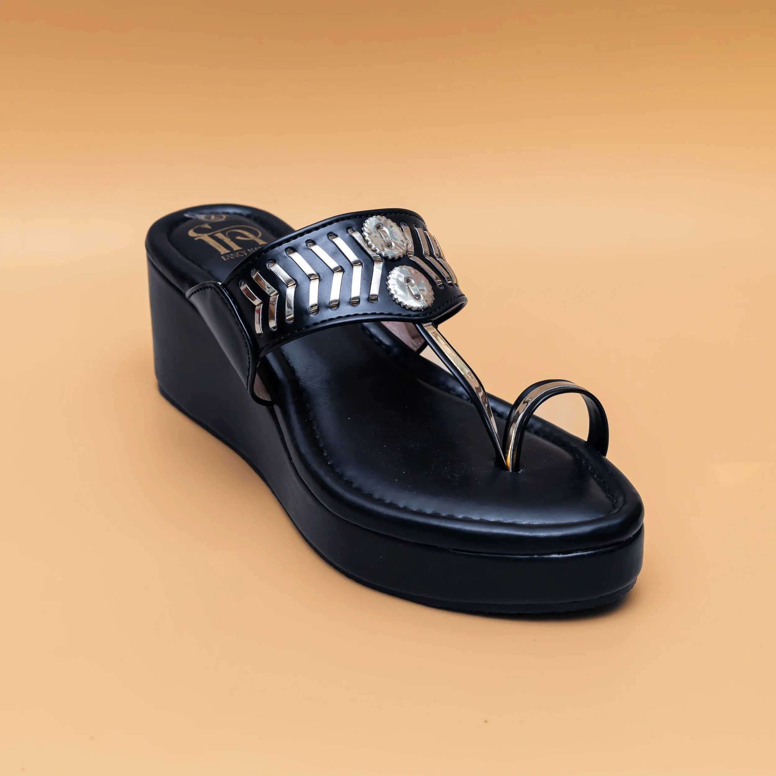 Designer Kolhapuri Platforms - Black