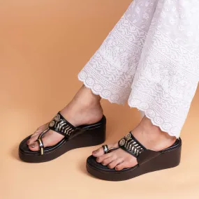 Designer Kolhapuri Platforms - Black