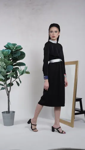 Edith High Collar Shift Dress in Blue