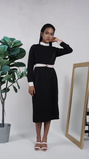 Edith High Collar Shift Dress in Blush