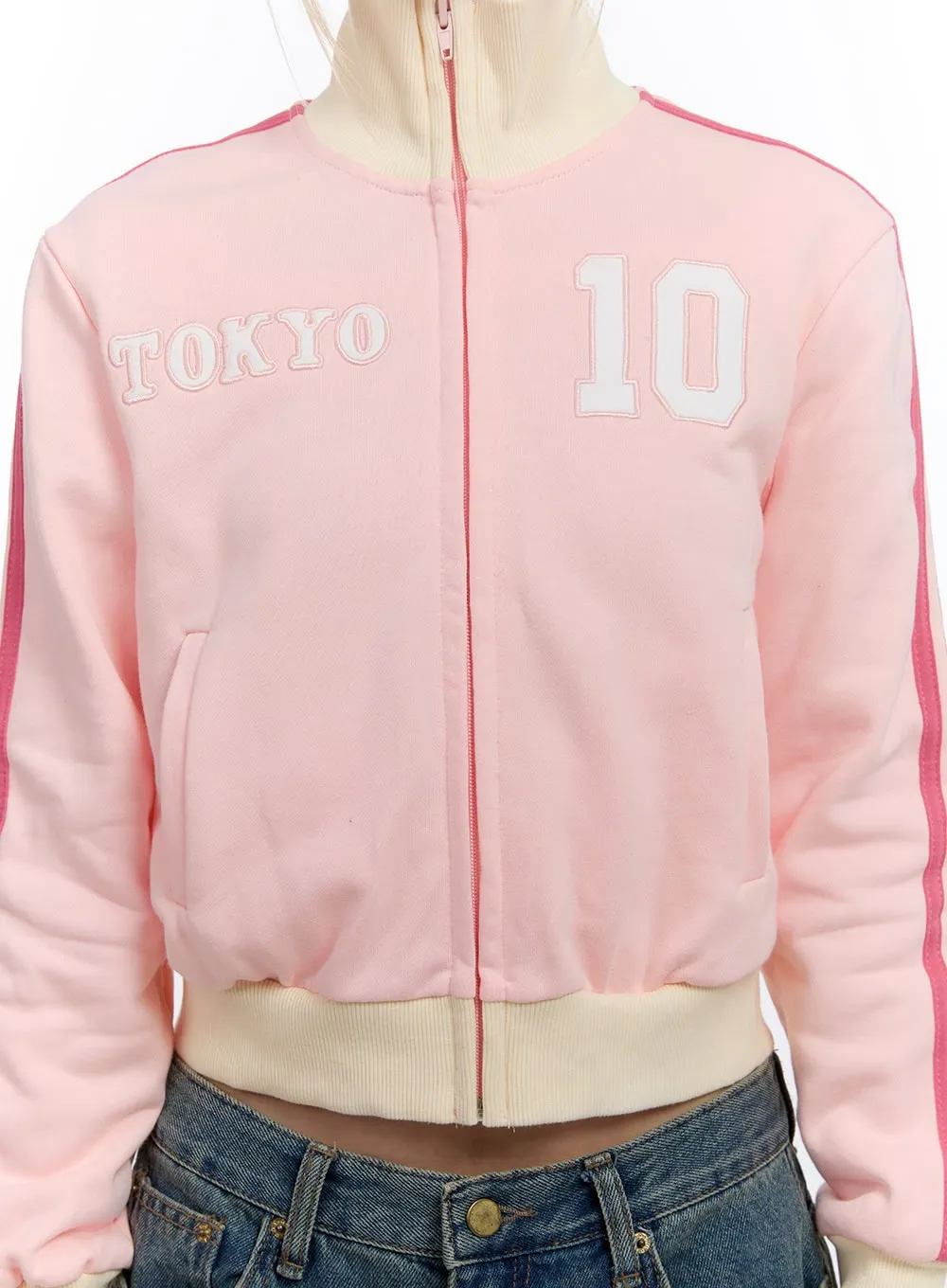 Embroidered High Collar Zip Up Sweatshirt CO422