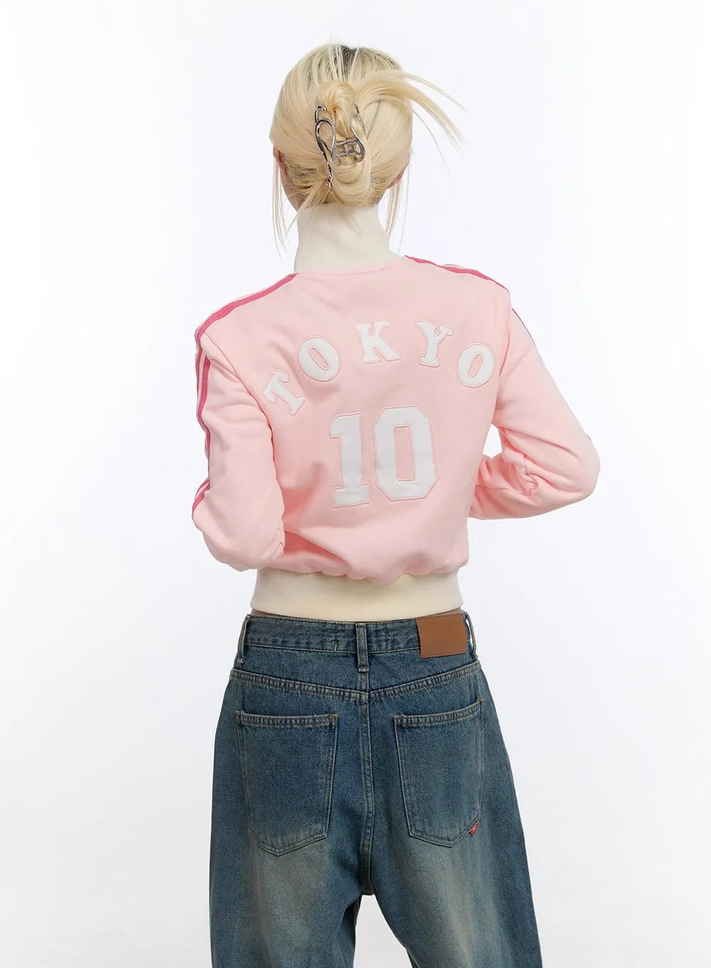 Embroidered High Collar Zip Up Sweatshirt CO422