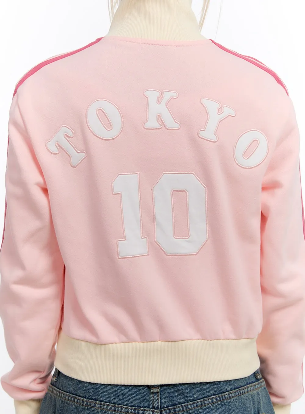 Embroidered High Collar Zip Up Sweatshirt CO422