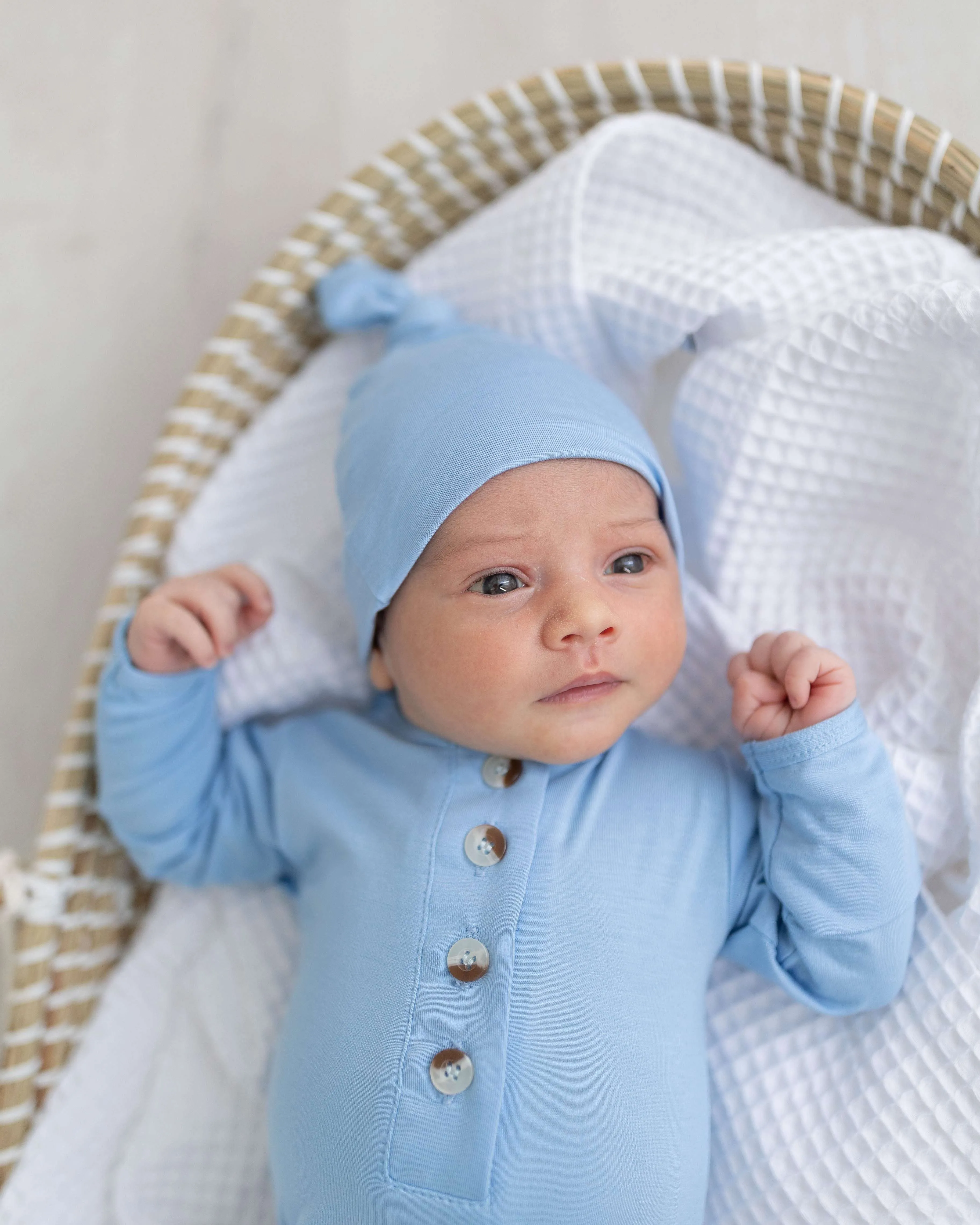 Emerson Knotted Gown & Hat Set | Baby Blue