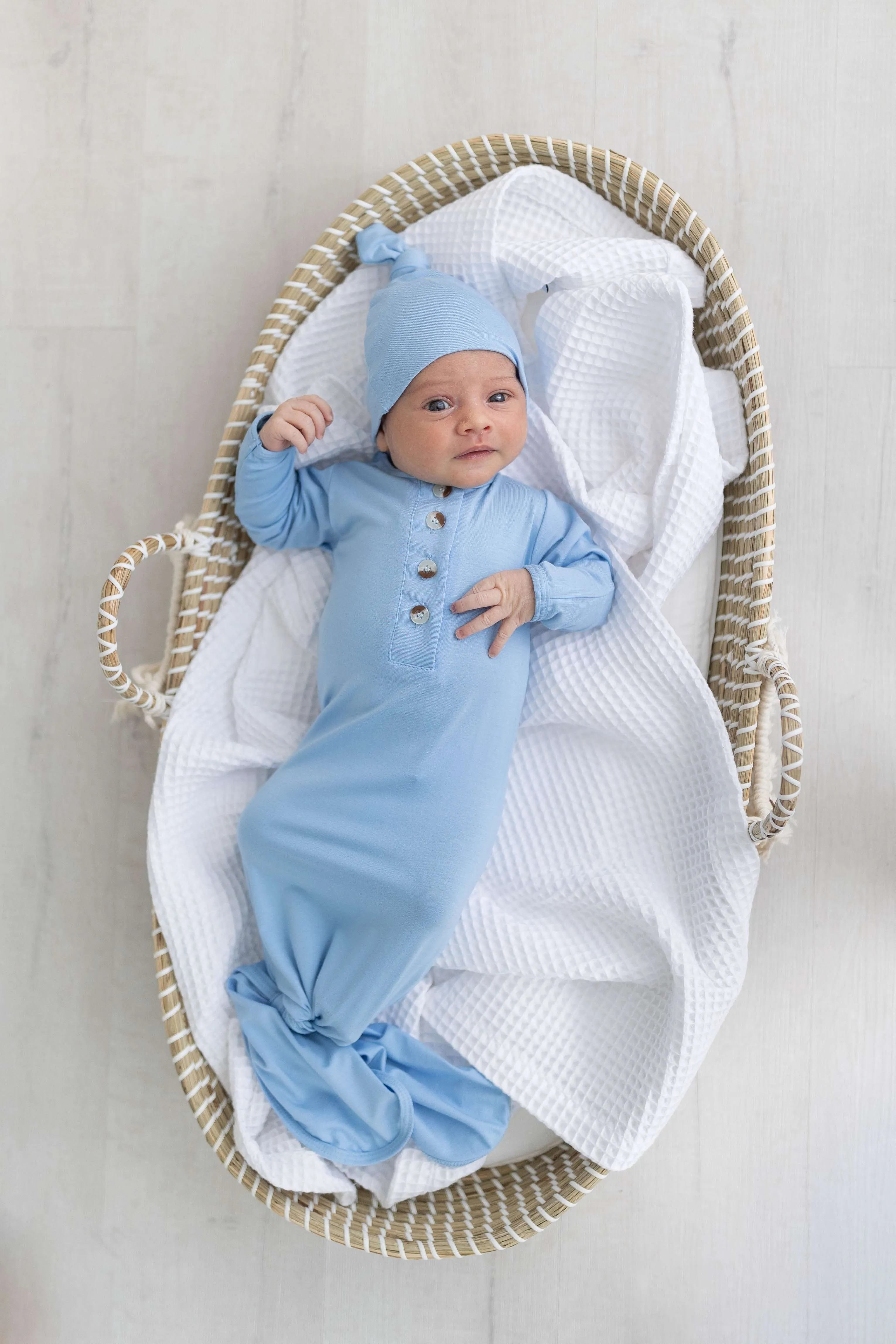Emerson Knotted Gown & Hat Set | Baby Blue