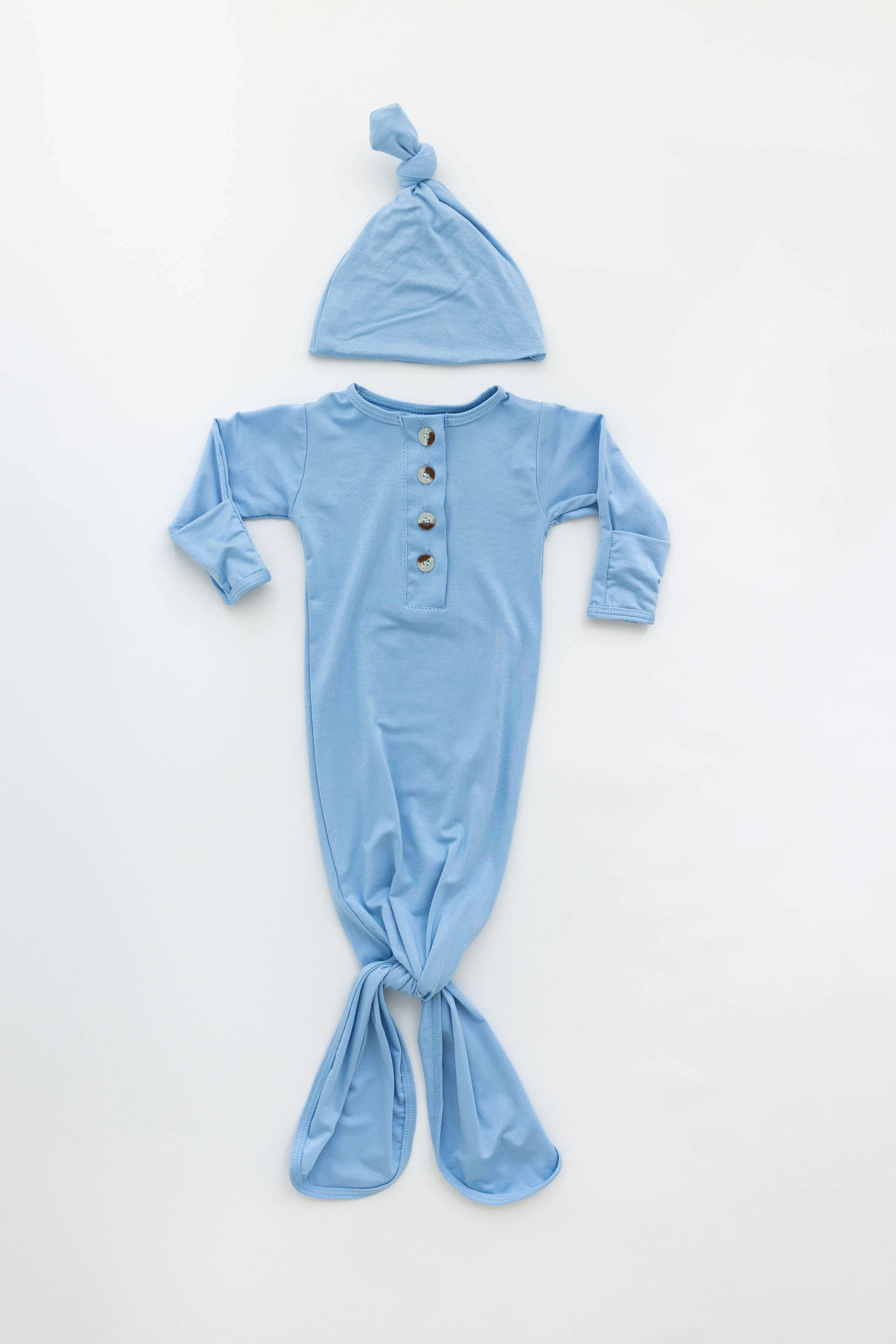 Emerson Knotted Gown & Hat Set | Baby Blue
