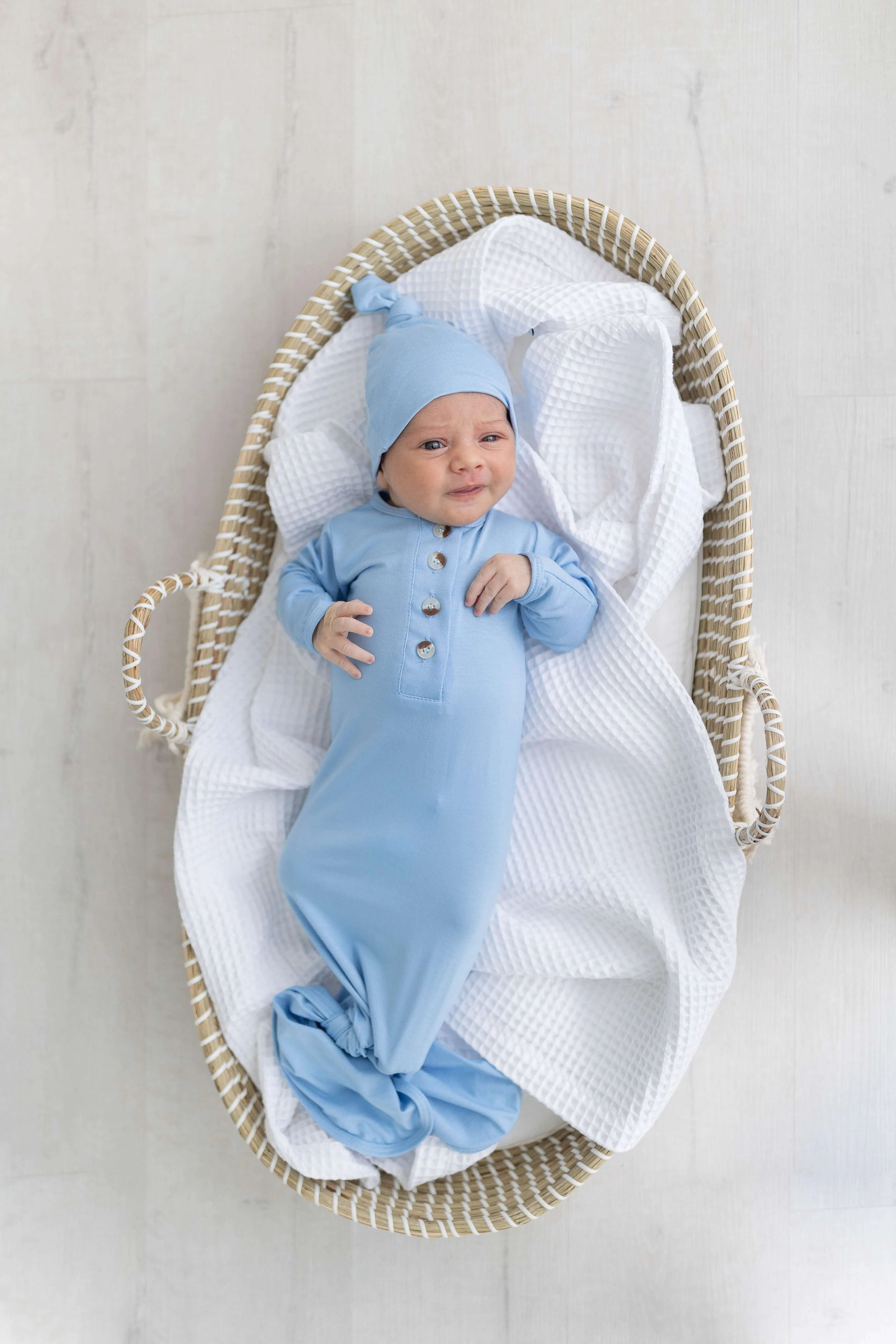 Emerson Knotted Gown & Hat Set | Baby Blue