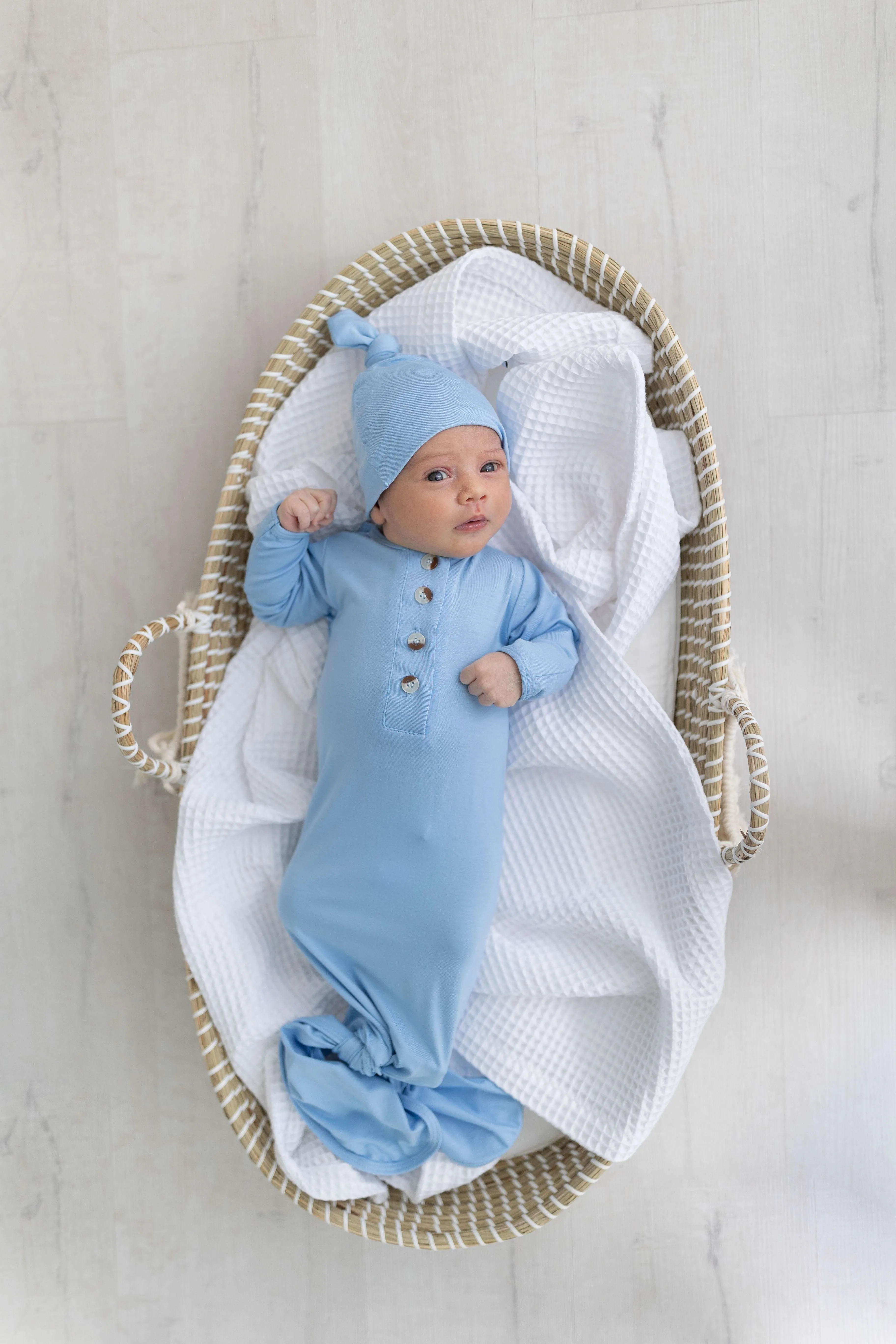 Emerson Knotted Gown & Hat Set | Baby Blue