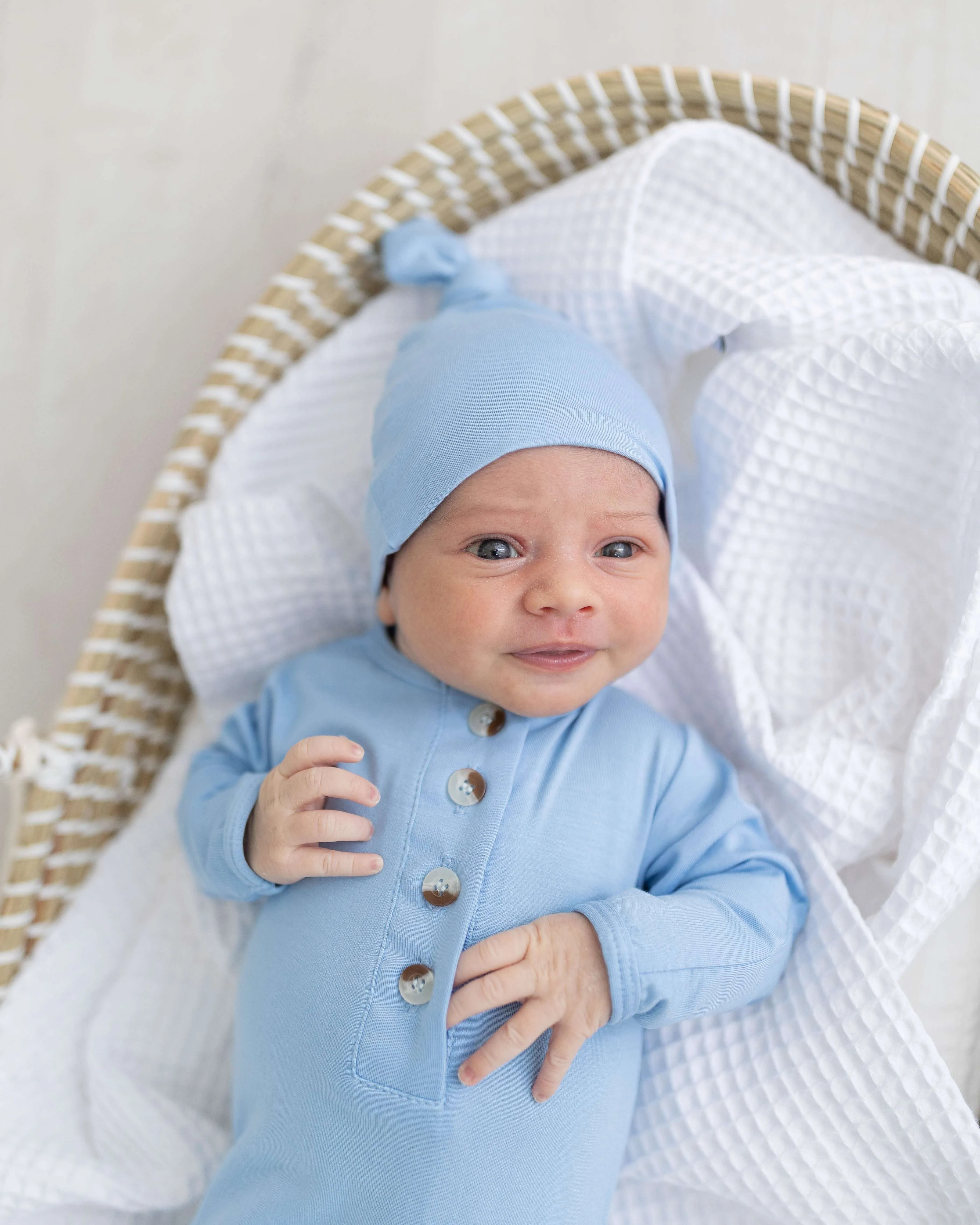 Emerson Knotted Gown & Hat Set | Baby Blue