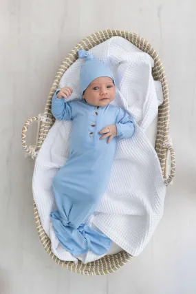 Emerson Knotted Gown & Hat Set | Baby Blue