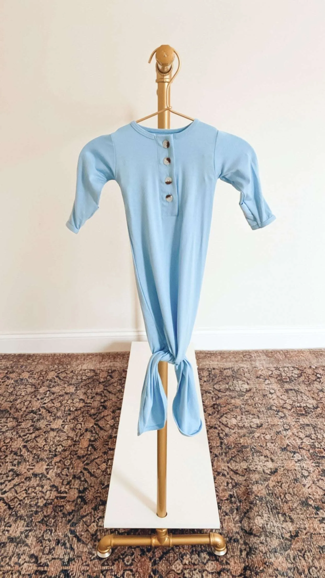 Emerson Knotted Gown & Hat Set | Baby Blue