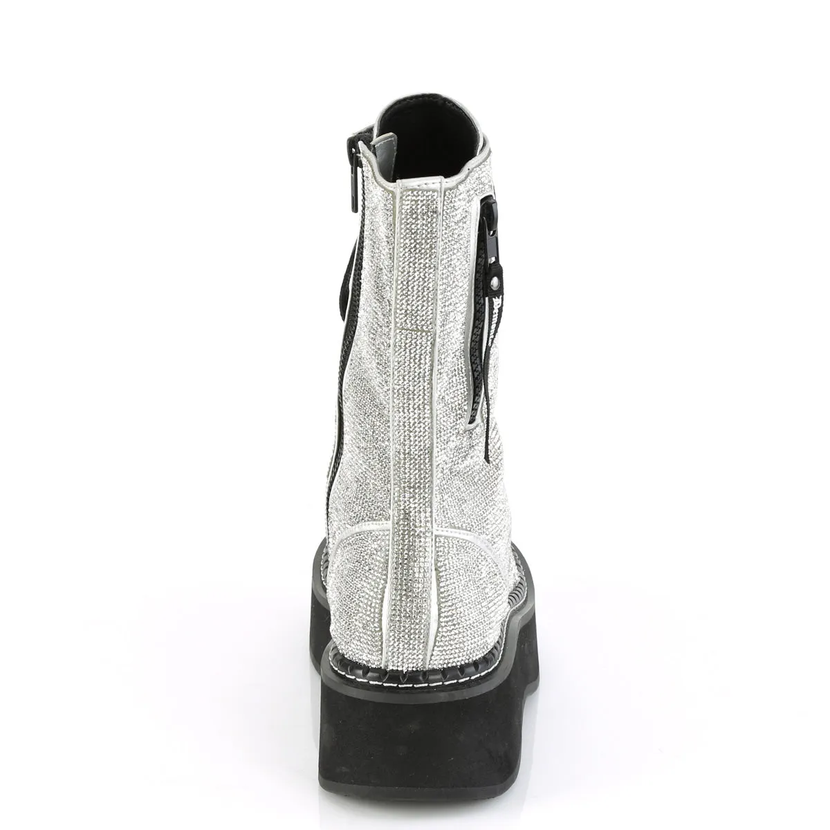 EMILY-362 DemoniaCult Silver Vegan Leather-Rhinstone Sexy Women's Mid-Calf & Knee High Boots (Alternative Footwear)