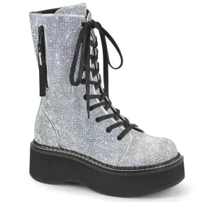 EMILY-362 DemoniaCult Silver Vegan Leather-Rhinstone Sexy Women's Mid-Calf & Knee High Boots (Alternative Footwear)
