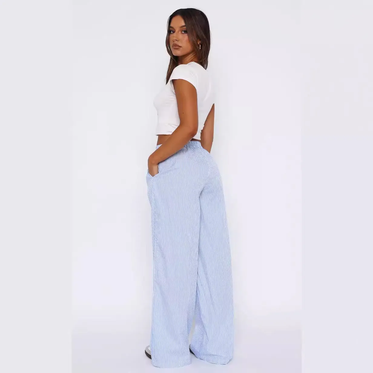 Fashion Casual Striped Trousers Summer Wide Leg Pants