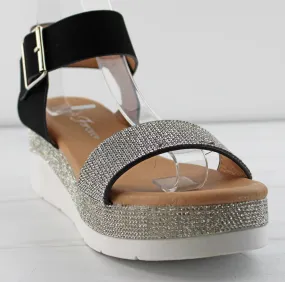 First 53 Women's Buckle Embellished Rhinestone Platform Sandals