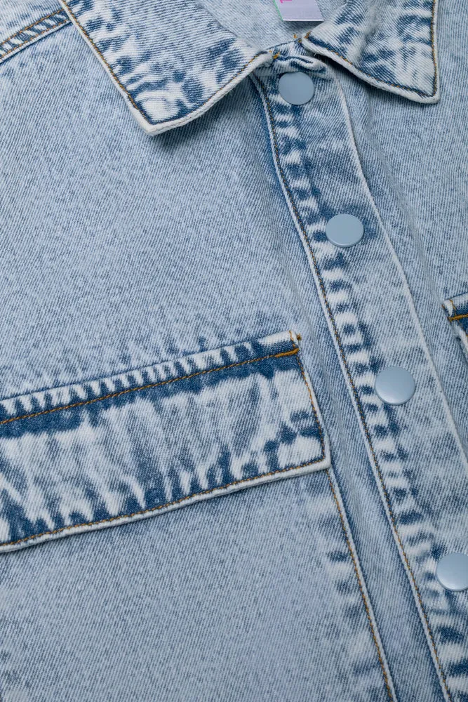 Front Patch Pocket Sleeveless Shirt Blue