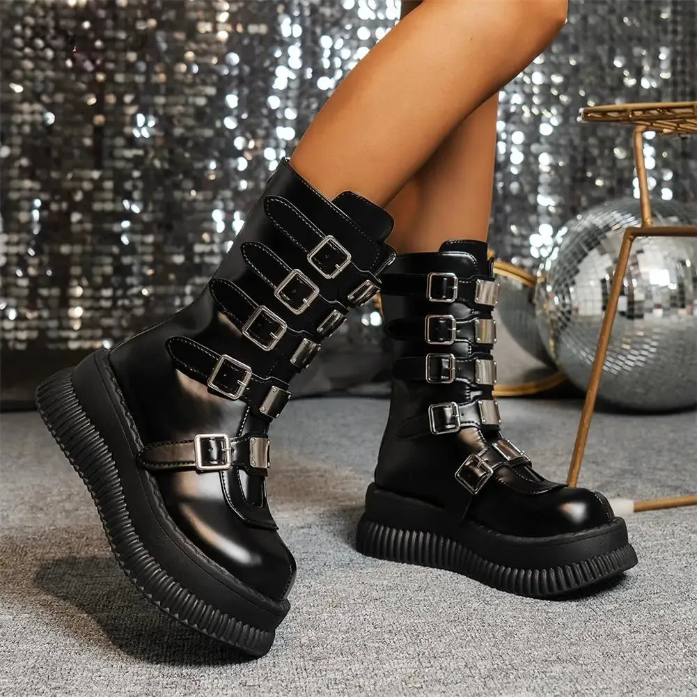 Funki Buys | Boots | Women's Gothic Mid-Calf Platform Boots