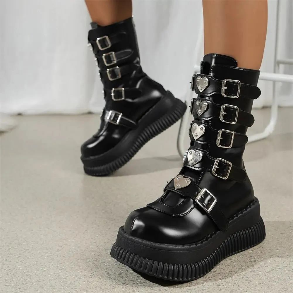 Funki Buys | Boots | Women's Gothic Mid-Calf Platform Boots