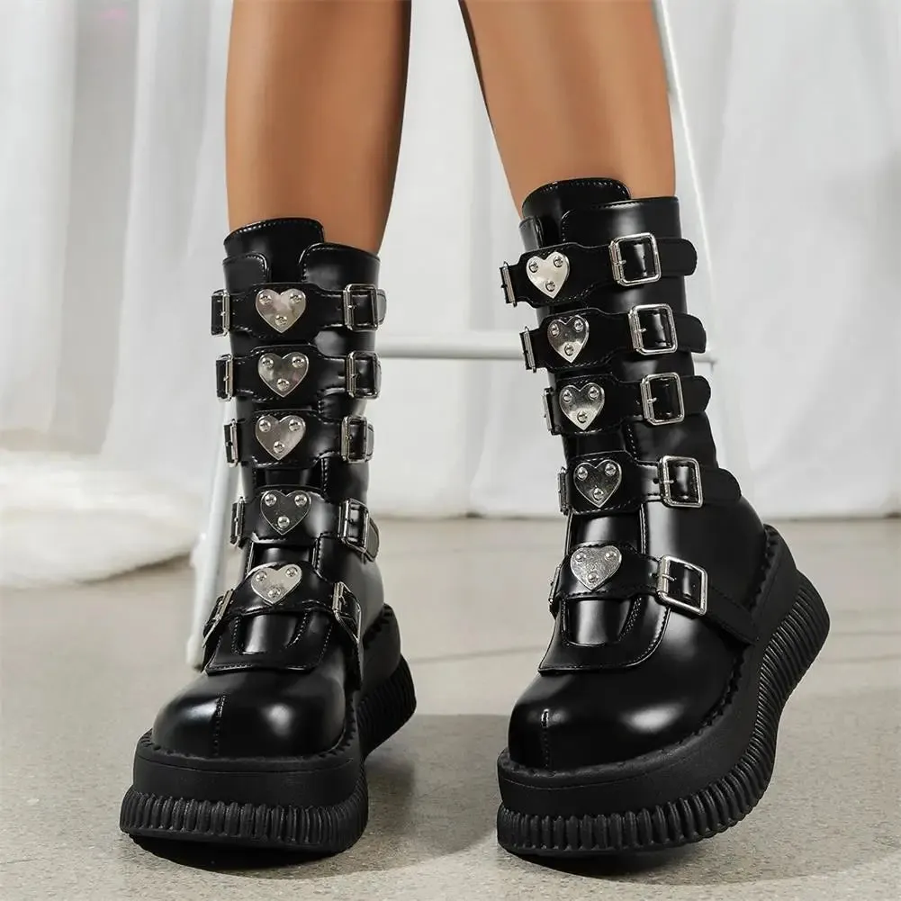 Funki Buys | Boots | Women's Gothic Mid-Calf Platform Boots