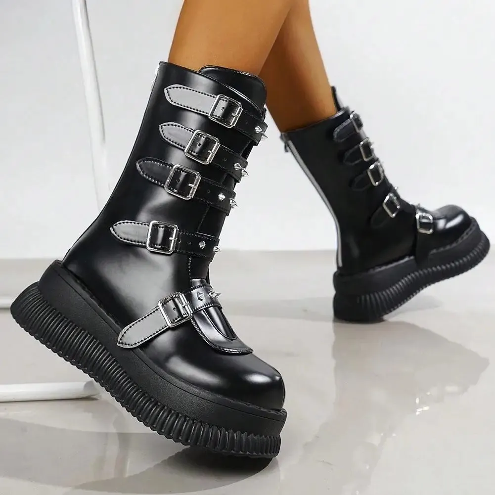 Funki Buys | Boots | Women's Gothic Mid-Calf Platform Boots