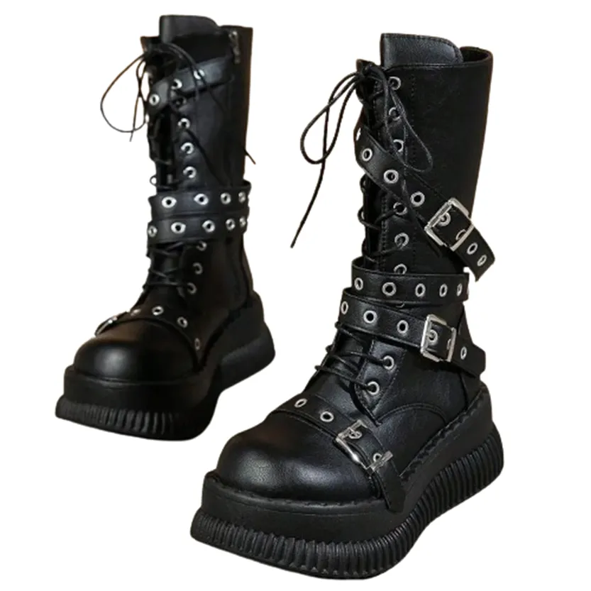 Funki Buys | Boots | Women's Gothic Mid-Calf Platform Boots