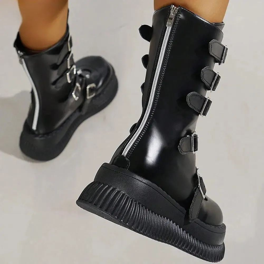 Funki Buys | Boots | Women's Gothic Mid-Calf Platform Boots