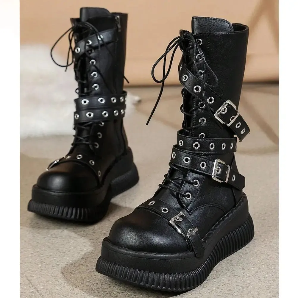 Funki Buys | Boots | Women's Gothic Mid-Calf Platform Boots