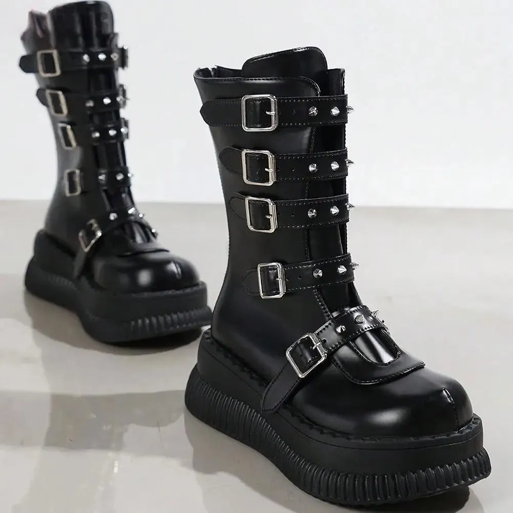 Funki Buys | Boots | Women's Gothic Mid-Calf Platform Boots