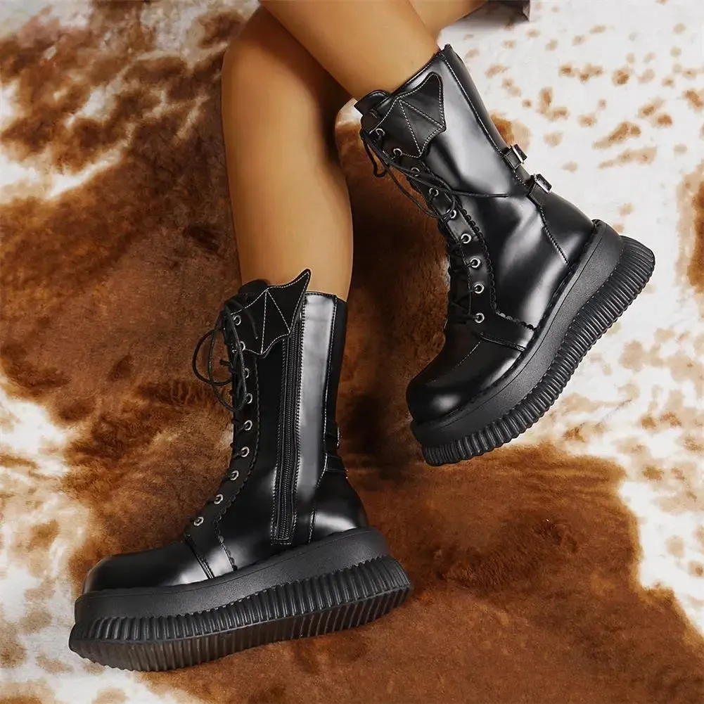 Funki Buys | Boots | Women's Gothic Mid-Calf Platform Boots