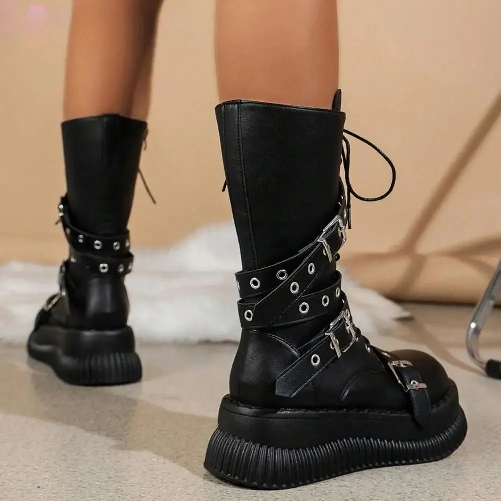 Funki Buys | Boots | Women's Gothic Mid-Calf Platform Boots