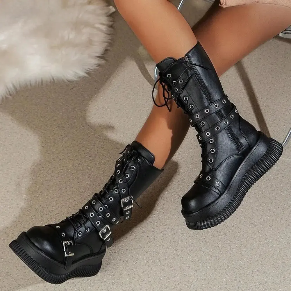 Funki Buys | Boots | Women's Gothic Mid-Calf Platform Boots
