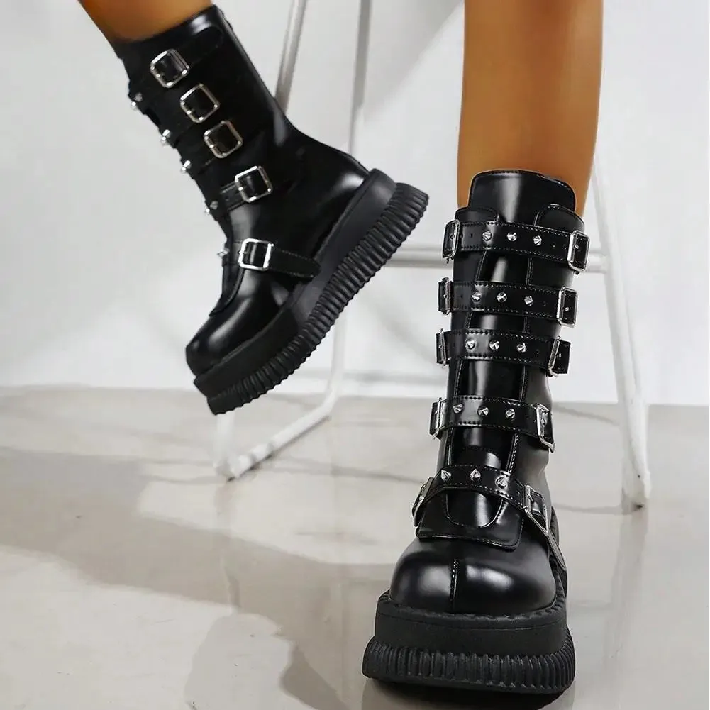 Funki Buys | Boots | Women's Gothic Mid-Calf Platform Boots
