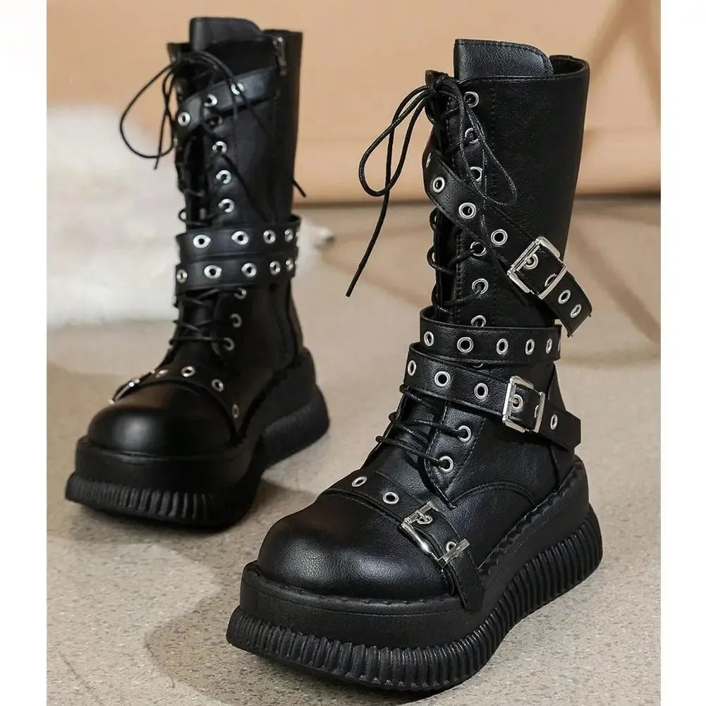 Funki Buys | Boots | Women's Gothic Mid-Calf Platform Boots