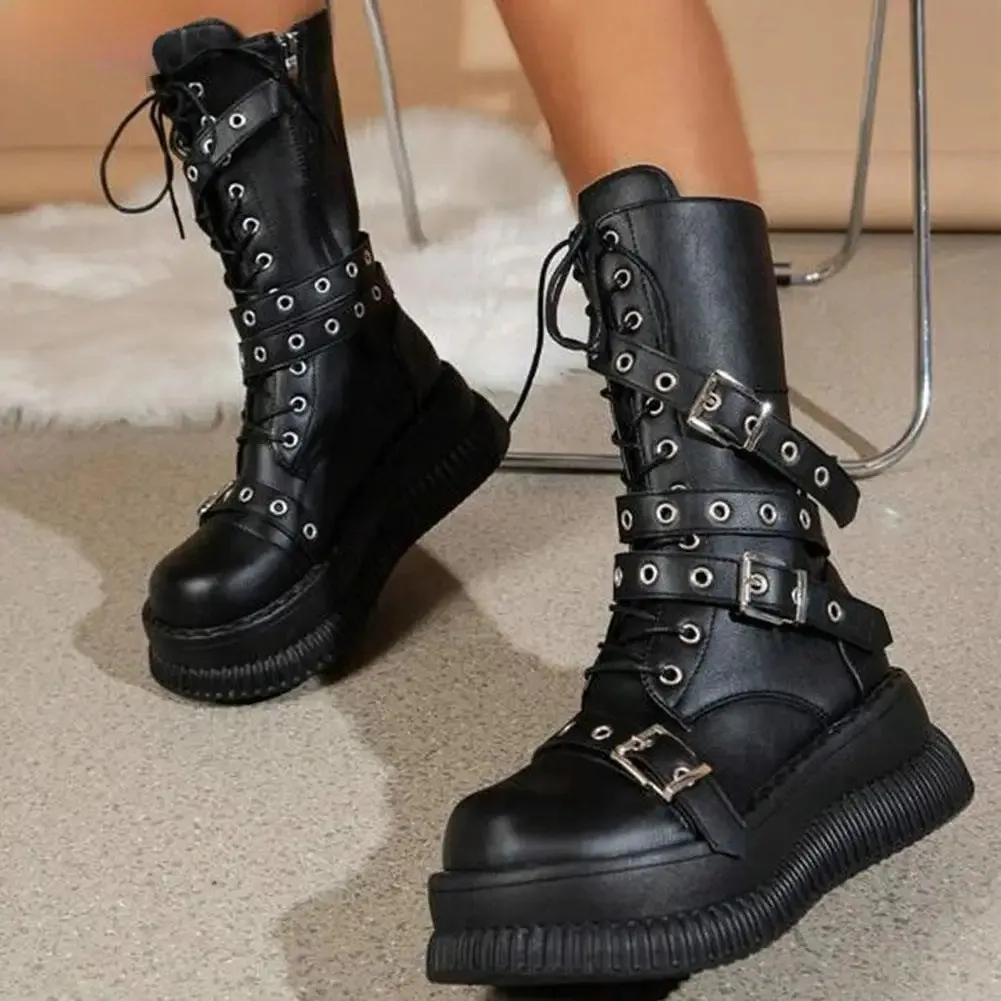 Funki Buys | Boots | Women's Gothic Mid-Calf Platform Boots