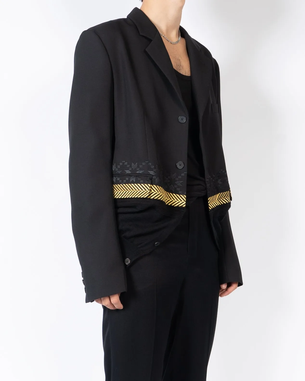 FW19 Gold Embroidered Knitted Hem Blazer