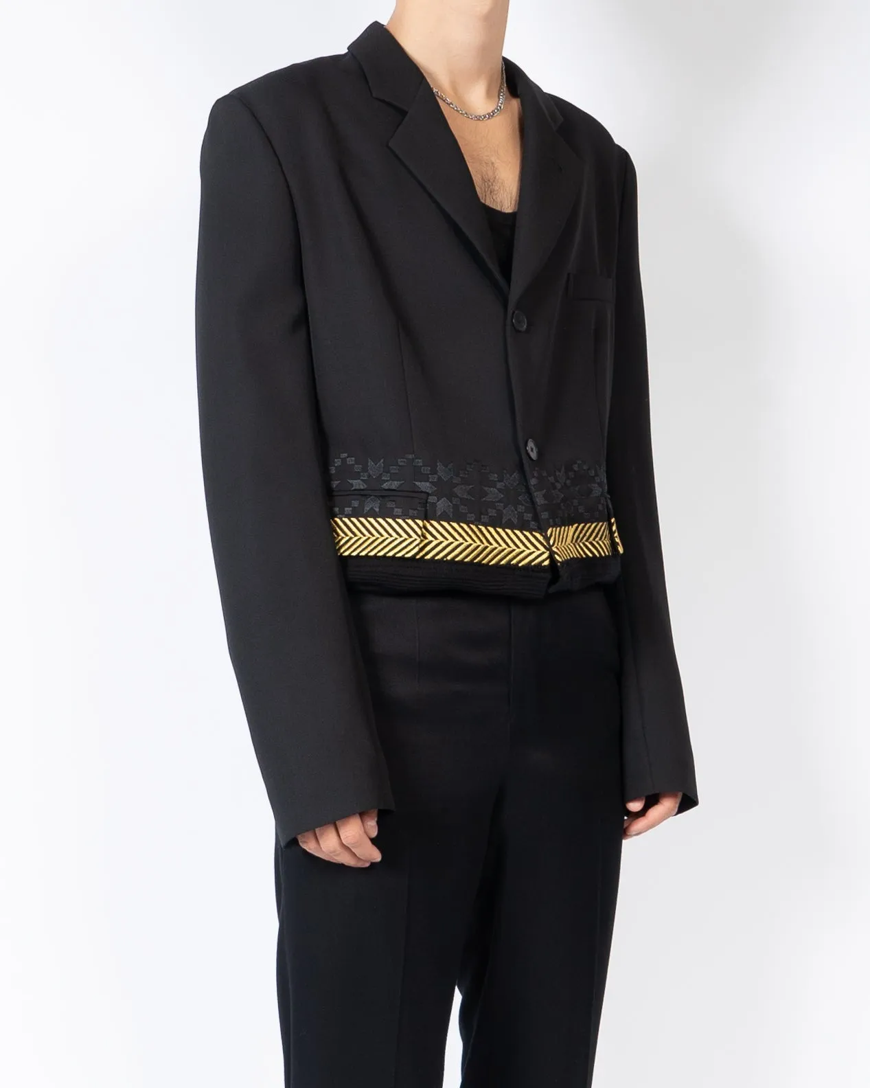 FW19 Gold Embroidered Knitted Hem Blazer