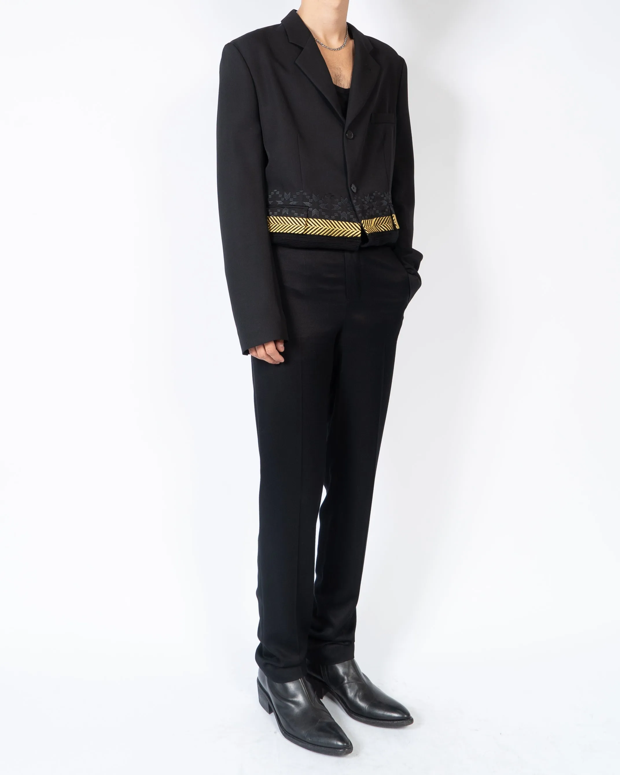 FW19 Gold Embroidered Knitted Hem Blazer