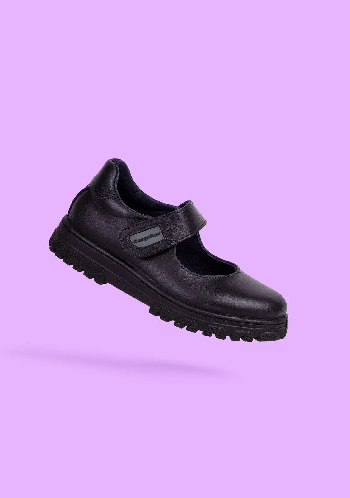 Girl's Navy Lug Sole Washable Leather School Shoes