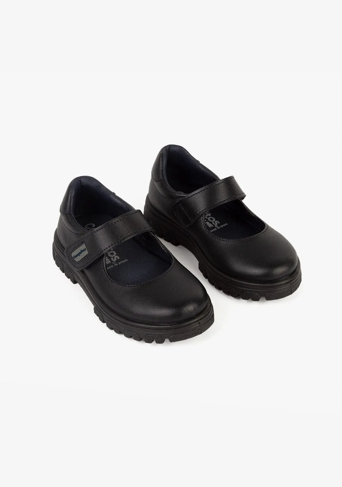 Girl's Navy Lug Sole Washable Leather School Shoes