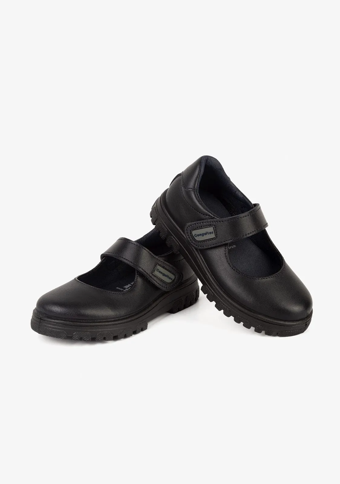 Girl's Navy Lug Sole Washable Leather School Shoes